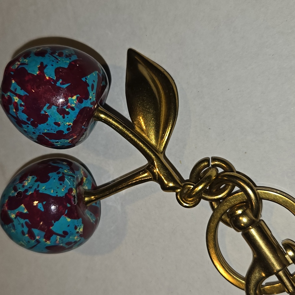 Cherry Keychain/Bag Charm  With Green Marble Cherry